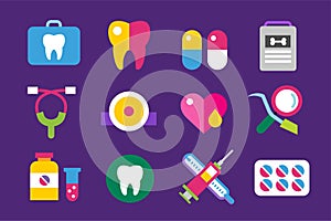 Medicine vector icons set. Doctors tools for