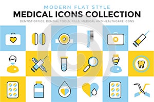 Medicine vector icons set. Doctors tools for