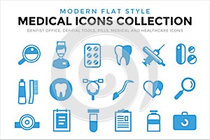 Medicine vector icons set. Doctors tools for