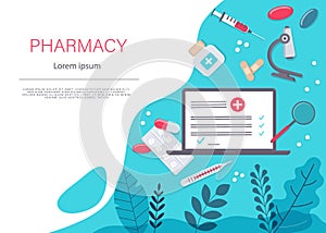 Medicine vector illustration. Pharmacy background, pharmacy desing, pharmacy templates. Medicine, pharmacy, hospital set of drugs