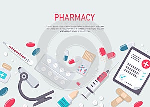 Medicine vector illustration. Pharmacy background, pharmacy desing, pharmacy templates. Medicine, pharmacy, hospital set of drugs