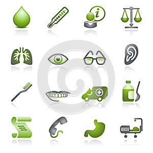 Medicine web icons. Gray and green series.