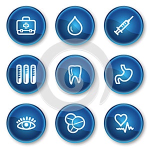 Medicine web icons set 1, blue circle buttons
