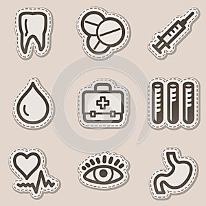 Medicine web icons set 1, brown contour sticker