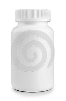 Medicine white pill bottle isolated on white background