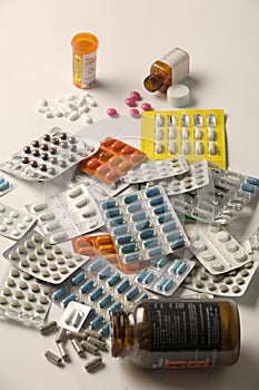 Medicines in bottles and packets photo