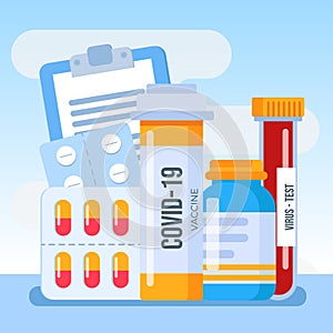 Medicines, Covid-19 vaccine, pharmaceutics concept