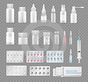 Medicines Empty Bottles and Clean Syringes Set