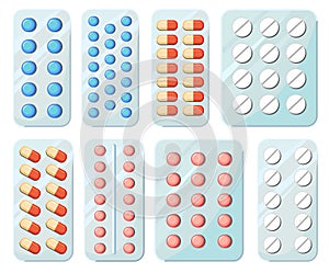 Medicines set. Illustration with pills. Concurrency. Medicinal drugs. Pharmaceuticals. Ambulance. Pharmacy. Isolated on