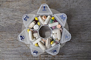 Medicines daily set in a pillbox