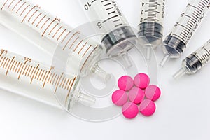 Medicines and syringe close-up