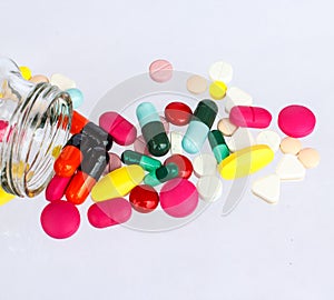 Medicines, tablets on a white background.