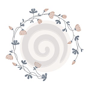Medick, shamrock flowers and leaves round frame. Clover isolated wreath, decorative border with empty space. Vector