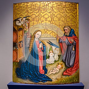 Medieval altar painting with nativity scene, Virgin Mary with Son Jesus, Old Masters Collection Wuerth, Schwabisch Hall, Germany