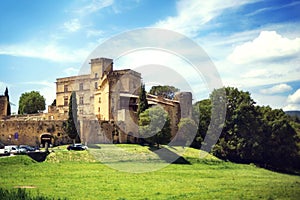 Medieval ancient old traditional famous castle Lourmarin chateau in sunny day in Luberon, Provence, France - famous tourist