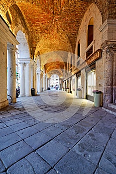 Medieval arcade in Piazza dei Signori. Vicenza, Veneto, Italy