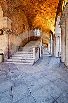 Medieval arcade in Piazza dei Signori. Vicenza, Veneto, Italy