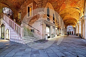 Medieval arcade in Piazza dei Signori. Vicenza, Veneto, Italy