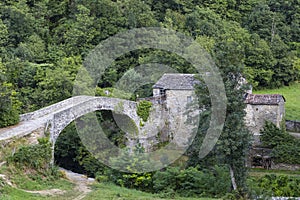 Medieval arch bridge in Giumella, National park Foreste Casentinesi, Campigna, Italy