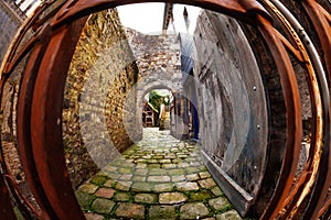 Medieval arched street of Honfleur old city