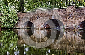 Medieval arches brick bridge