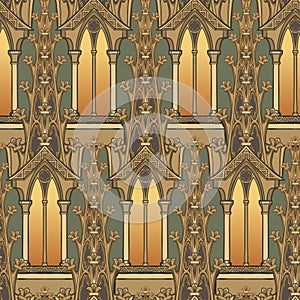 Medieval architectual elements Seamless pattern in a style of a medieval tapestry or illuminated manuscript.