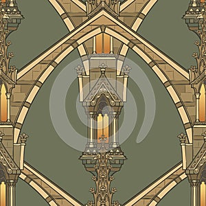 Medieval architectual elements Seamless pattern in a style of a medieval tapestry or illuminated manuscript.