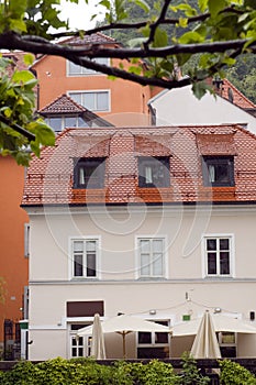 medieval architecture building on Ljubljanica river Ljubljana Slovenia Europe