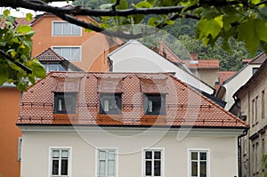 medieval architecture building on Ljubljanica river Ljubljana Slovenia Europe