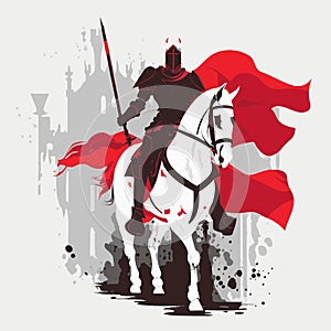 Medieval armed knight in armor and on a horse. Historical ancient military vector illustration