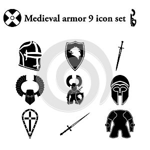 Medieval armor 9 icons set