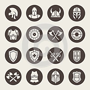 Medieval armor icon set. Vector Illustration