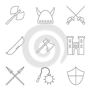 Medieval armor icons set, outline style
