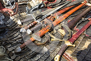 Medieval armor, swords and chainmail