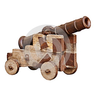 Medieval artillery gun isolated on white background