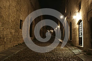 Medieval Avenue of the Knights at night