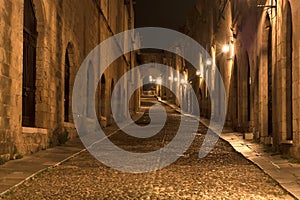 Medieval Avenue of the Knights at night