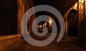 Medieval Avenue of the Knights at night, Rhodes