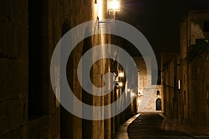 Medieval Avenue of the Knights at night, Rhodes