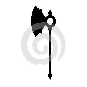 Medieval axe icon. Medieval weapon black silhouette. Vector illustration isolated on white