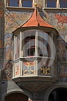 Medieval balcony in Stein am Rhein, Switzerland.