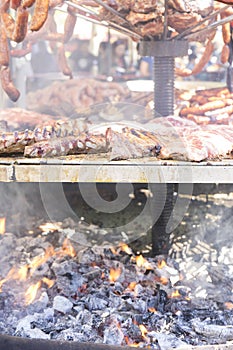 medieval barbecue with sausages, octopus, meat, ribs and all kin