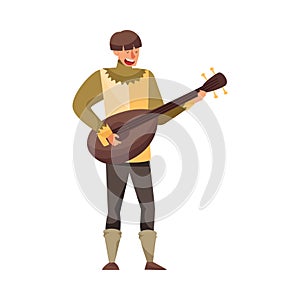 Medieval Bard or Minstrel Playing Musical Instrument Vector Illustration