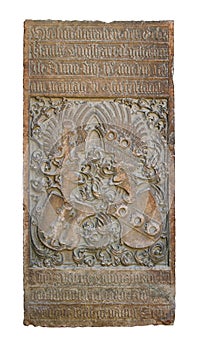 Medieval bas-relief with alchemy symbols