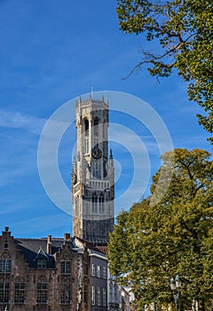 Medieval bell tower Belfry in Bruges, Belgium