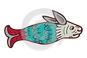 Medieval bestiary style art of hare fish animal doodle. Perfect for tee, sticker, card, poster. Hand drawn isolated vector