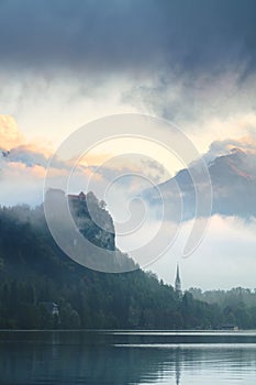 Medieval Bled castle above Lake Bled in Slovenia