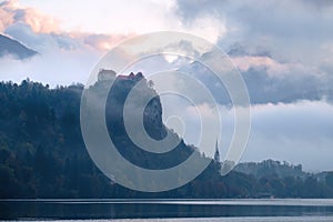 Medieval Bled castle above Lake Bled in Slovenia