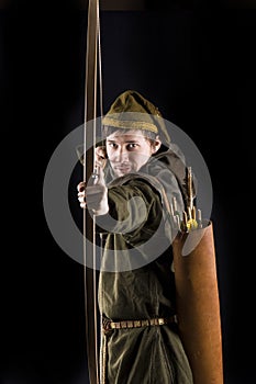 Medieval bowman. Studio shot
