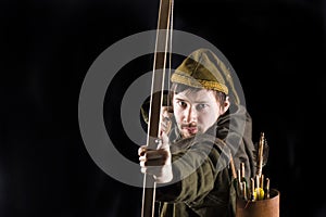 Medieval bowman. Studio shot